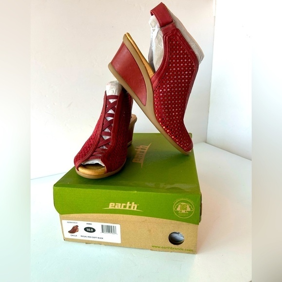 Earth Origins Shoes - Earth Origins Calla Regal Red Soft Buck Sling Back Wedge Sandals